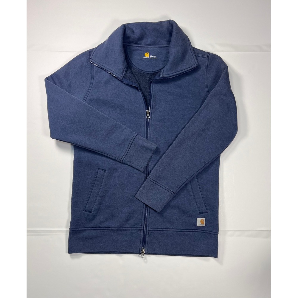 Carhartt Full Zip Fleece Jacket Womens Size Medium 8-10 Navy Blue Mock Neck Logo